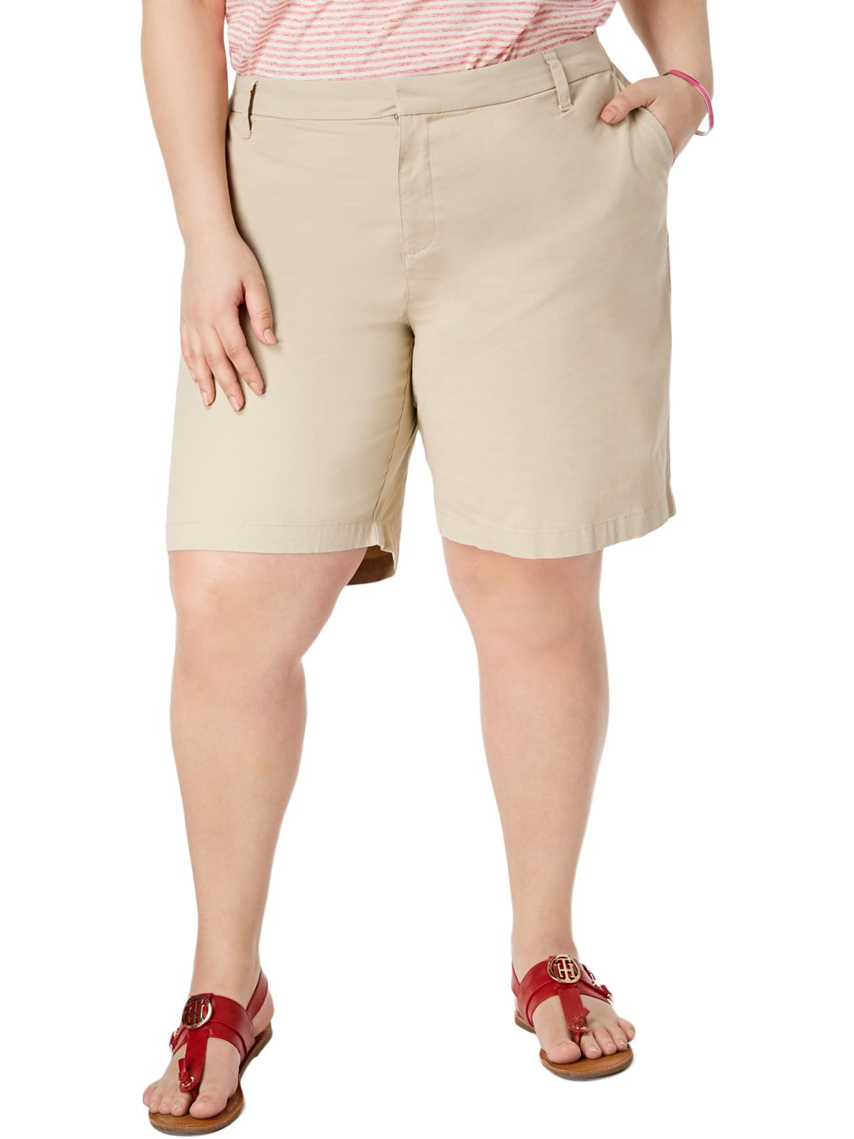 Tommy Hilfiger Womens Plus Hollywood Mid-Rise Business Khaki, Chino Shorts